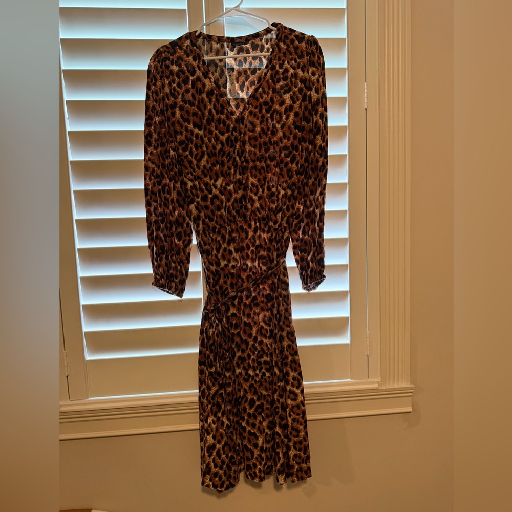 Talbots Long-Sleeve Leopard Print Wrap Dress in Brown and Black